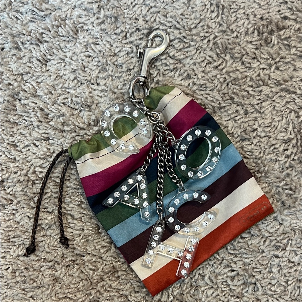 Coach Acrylic Silver Rhinestone Falling Letters Key Holder